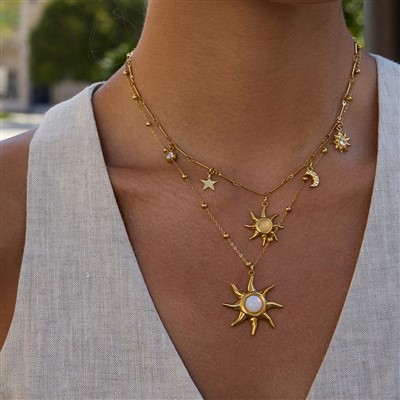 Moonstone Solèy Pendant kolye esfè chèn